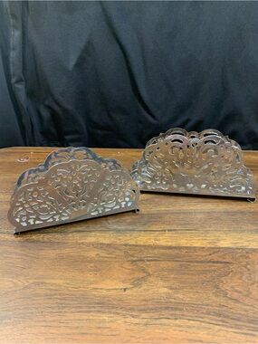 Vintage Irvin Ware Set of 2 Chrome-Plated Filigree Cutout Napkin/Letter Holders